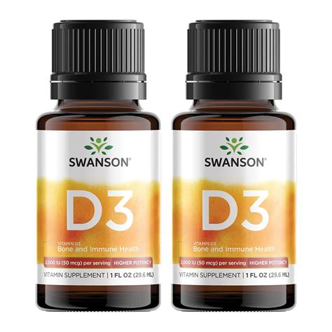 Swanson Vitamin D3 Higher Potency 2 000 Iu 50 Mcg 1 Fl Oz Liq 2 Pack