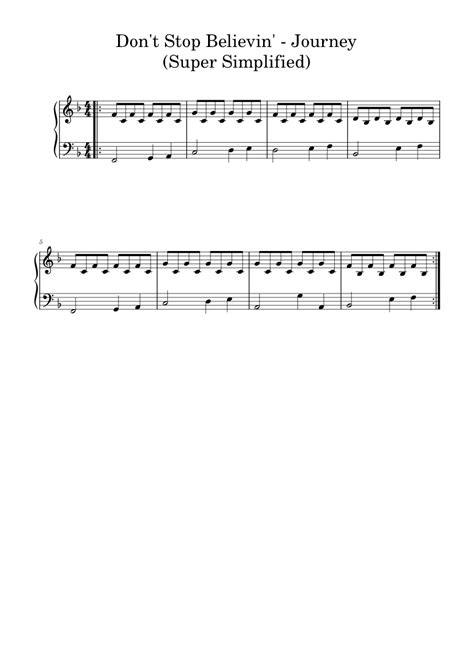 Dont Stop Believin Journey Super Simplified Piano Sheet Music For Piano Solo Easy