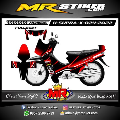 Stiker Motor Decal Honda Supra X Red Grafis Line Curved Airbrush