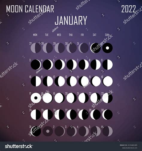 January 2022 Moon Calendar Astrological Calendar Stock Vector (Royalty ...