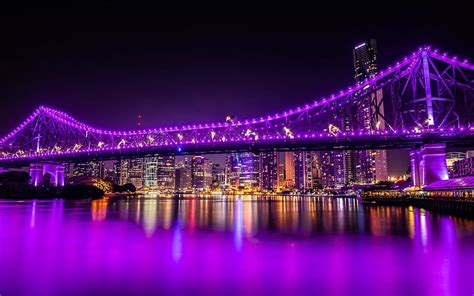 Brisbane Story Bridge R O Brisbane Noche Iluminaci N P Rpura Del