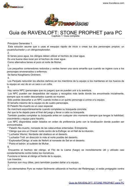 Guia De RAVENLOFT STONE PROPHET Para PC Trucoteca