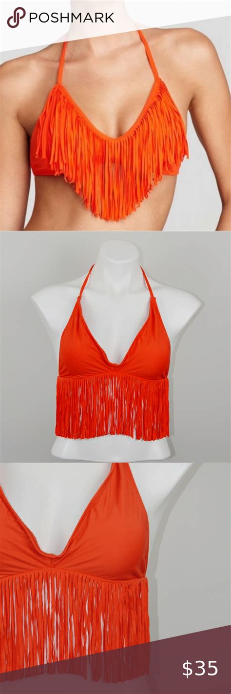 L Space Fringe Halter Orange Bikini Top In 2020 Fashion Clothes