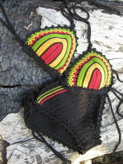 Crochet Bikini Rasta Tricolor Crochet Jamaica Bikini Crochet Jamaican