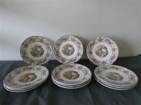 12 ASSIETTES DESSERT Anciennes Faience Longwy Modèle Cyprus EUR 90 00