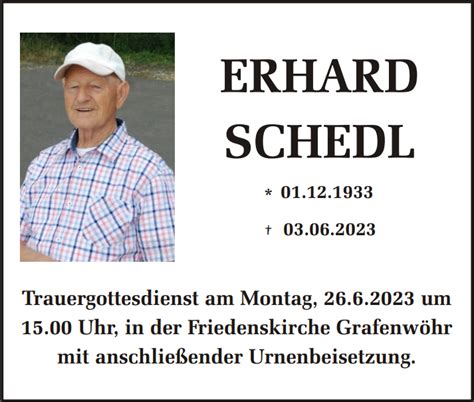 Traueranzeige Erhard Schedl Grafenw Hr Oberpfalzecho