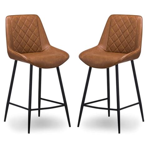 Oston Tan Faux Leather Bar Stools In Pair Fif