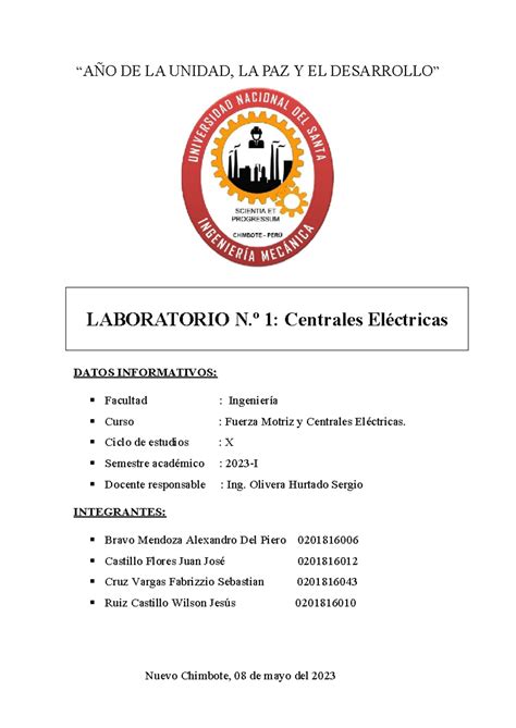 Laboratorio N1 Fuerza Motriz y Central Electricas 1 AÑO DE LA UNIDAD