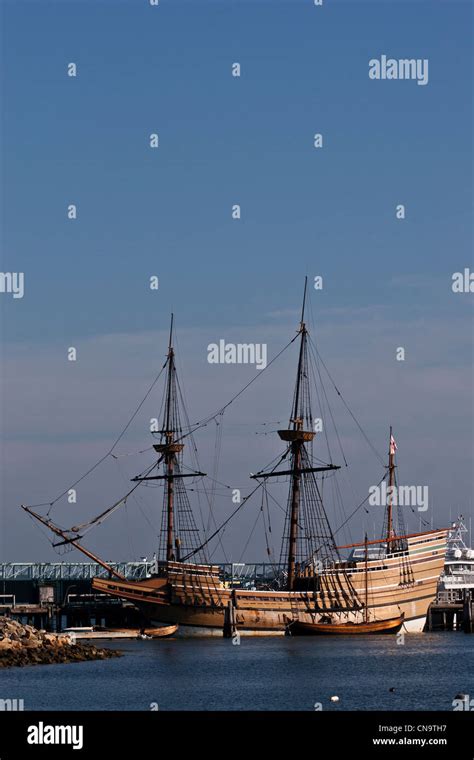 Ship Mayflower Ii Docked At Plymouth Harbor Plymouth Massachusetts Usa Is A Replica Of The