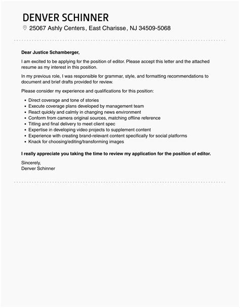 Editor Cover Letter Velvet Jobs