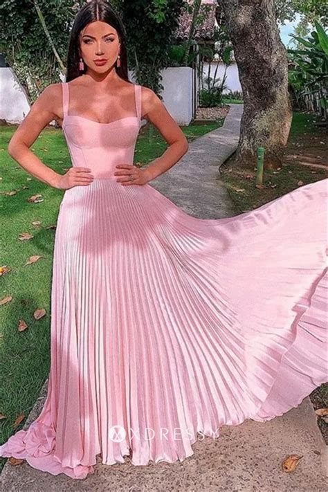 Pink Chiffon Pleated Skirt A Line Long Prom Dress Xdressy