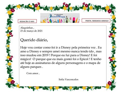 Diário Pessoal – Alunos 5° ano | Colégio Santí­ssimo Sacramento