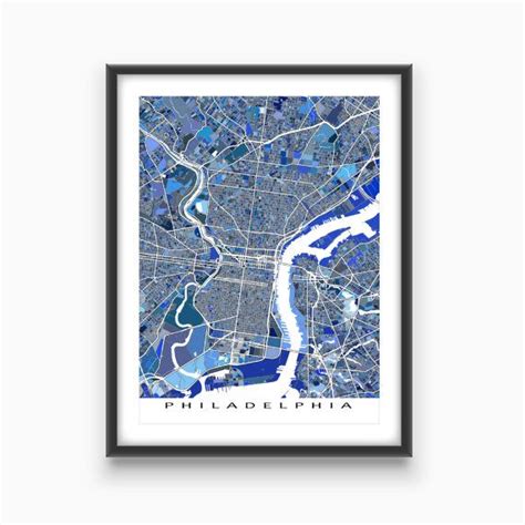 Philadelphia Map Print Blue Philadelphia Wall Art Prints For