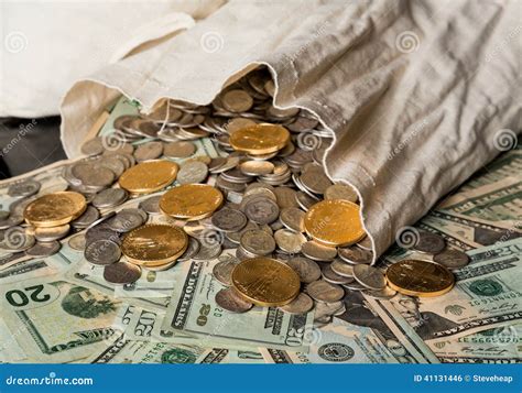 Many US Dollar Bills Or Notes With Money Bag Stock Photo Image 41131446