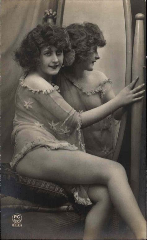 Risque Semi Nude Woman Mirror PC Paris 1833 C1915 Real Photo Postcard