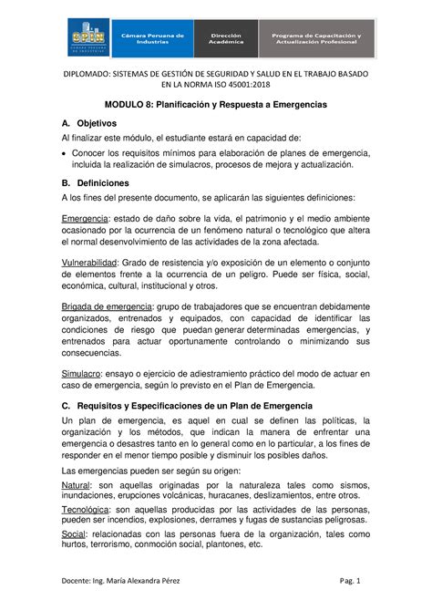 M Dulo Planificaci N Y Respuesta A Emergencias En La Norma Iso