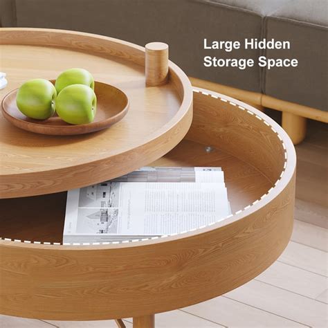 Free Shipping On Modern Round Wood Rotating Tray Coffee Table With