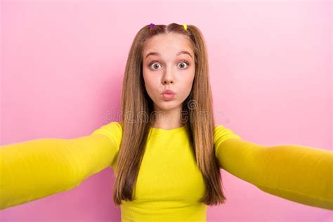 Photo Of Impressed Excited Girl With Straight Hairstyle Wear Yellow Top