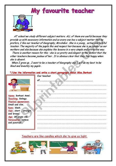 My Favourite Teacher Esl Worksheet By Sasuna