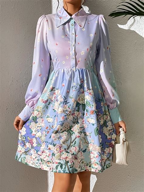 SHEIN LUNE Vestido camisero con estampado floral con botón delantero