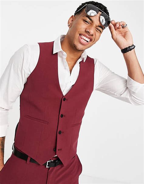 Asos Design Super Skinny Vest In Burgundy Asos