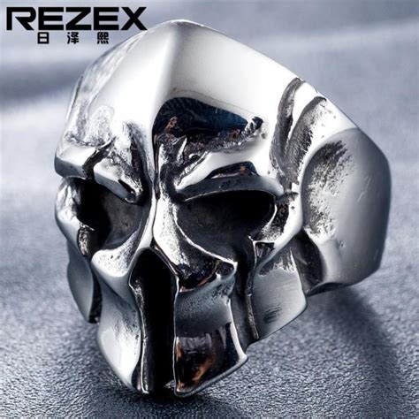 Rezex Jewelry Personality Retro Titanium Steel Old Domineering Spartan Skull Head Ring Hf330 7