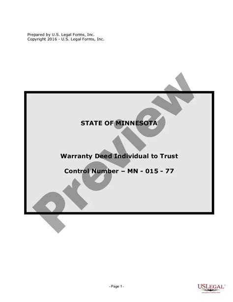 Minnesota Warranty Deed From Individual To A Trust Warranty Deed To Trustee Us Legal Forms