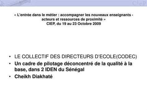 PPT LE COLLECTIF DES DIRECTEURS DECOLE CODEC PowerPoint