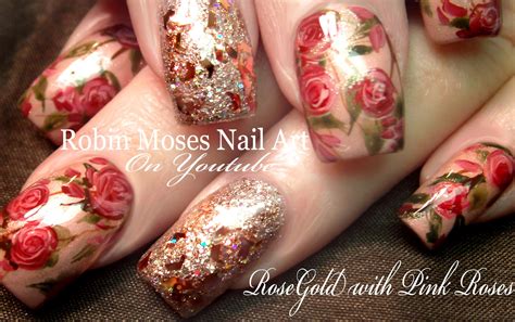 Nail Art By Robin Moses Rosegold Nails How To Paint Roses Nail Art