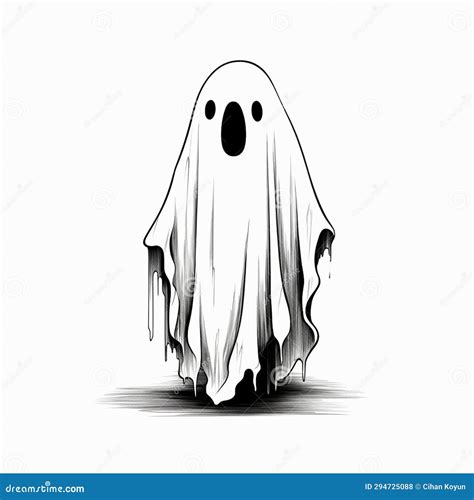 Scary Hand-Drawn Cartoon Ghost Stock Illustration - Illustration of ...