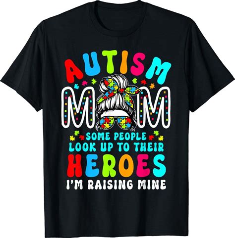 Autism Supportive Super Mom Groovy Messy Bun T Shirt Black Xxl