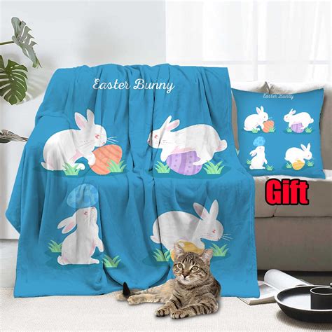 Easter Rabbit Bunny Throws Blanket With Pillow Case For Office Bed