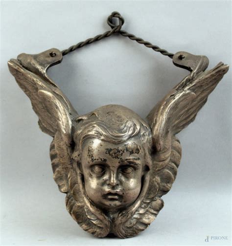 Testa Di Putto Alato Scultura In Bronzo Argentato Periodo XIX Sec