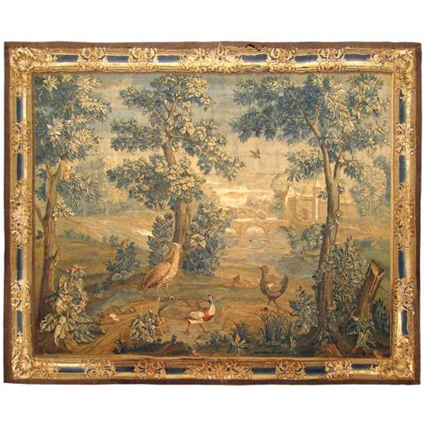 Antique 18th Century French Landscape Verdure Tapestry With Birds In