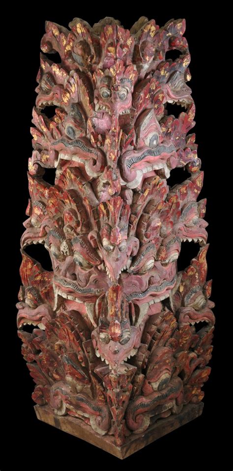 Balinese Wooden Pillar Base Sendi Tugeh Carved With Multiple Karang