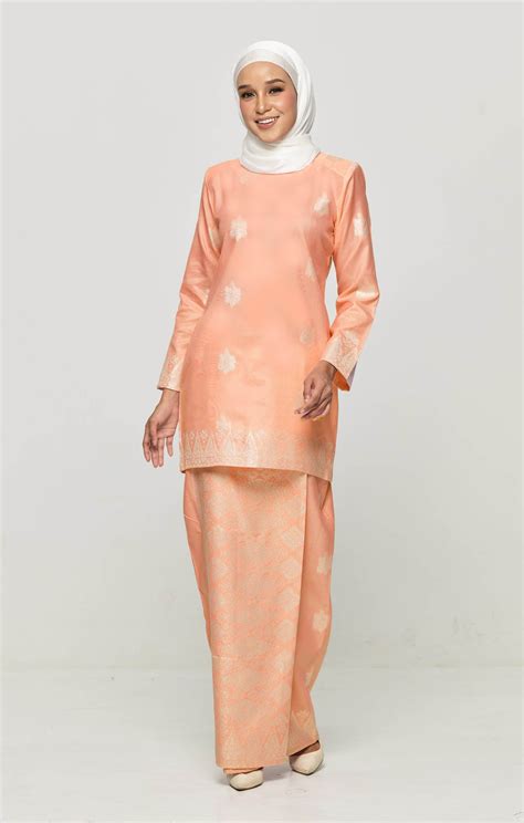 Raya Kurung Moden Songket Peach Silver Carlanisa