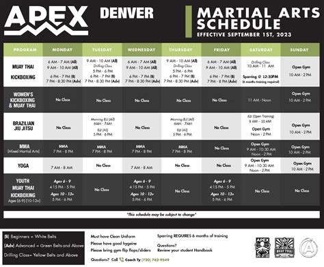 Schedules Apex Combat Academy