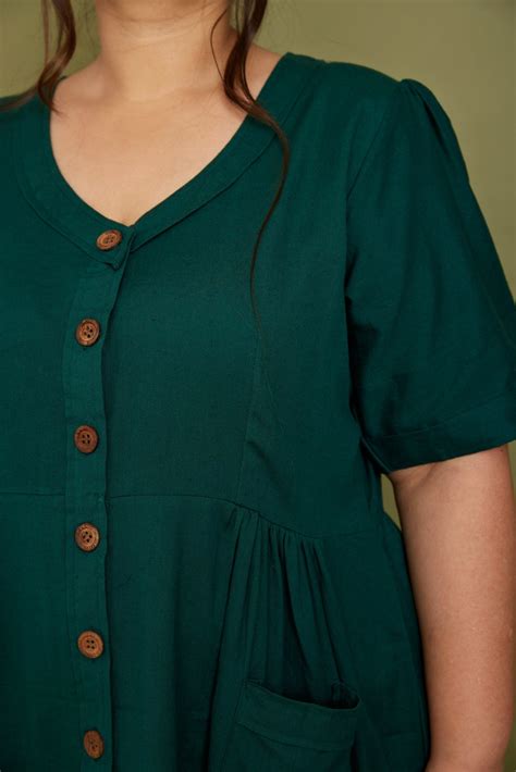 Cotton Flax Dress in Emerald Green – Pana Mina