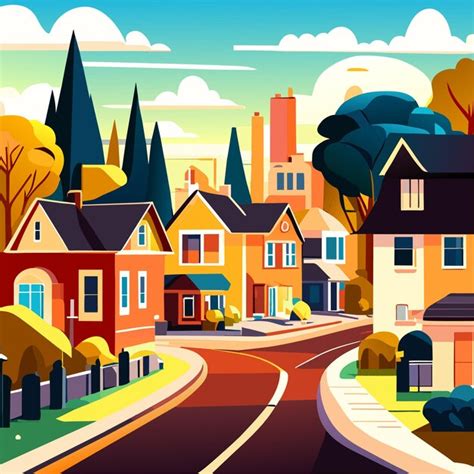 Premium Vector Town Street Cartoon Illustration Or Suburb District