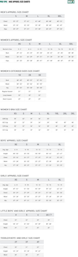 Nike® Apparel Size Charts Pro Tips By Dicks Sporting Goods