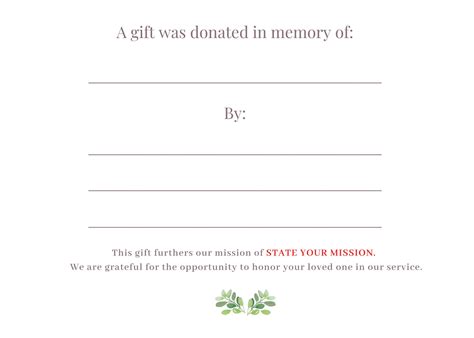 Memorial Donation Notification Card Editable Canva Template For Small Nonprofits Donor