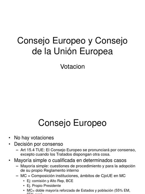 Sistemas De Votación En El Consejo Europeo Y Consejo De La Unión