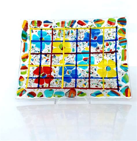 Serving Platter Floral Glass Tray Coffee Table Decor Fused Glass Serving Tray Fused Glass