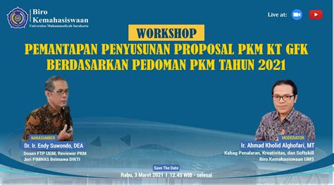 Workshop Penyusunan Proposal Pkm 5 Bidang Dan Pkm Kt Gfk Sesuai Pedoman