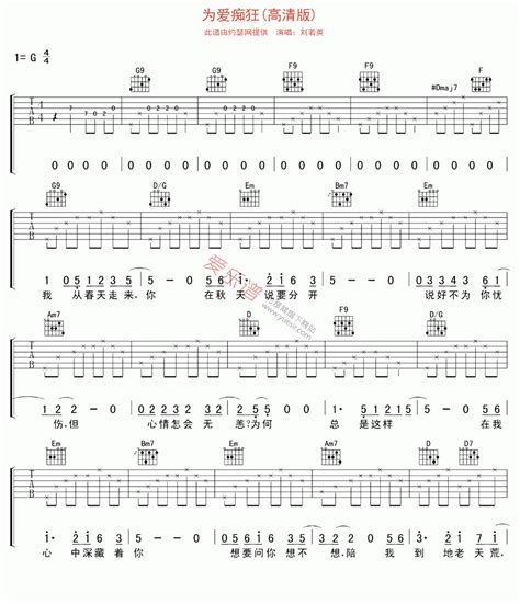 刘若英《刘若英《为爱痴狂高清版》》吉他谱c调弹唱六线谱 吉他客