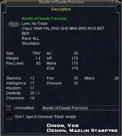 Mantle Of Deadly Precision Items EverQuest ZAM