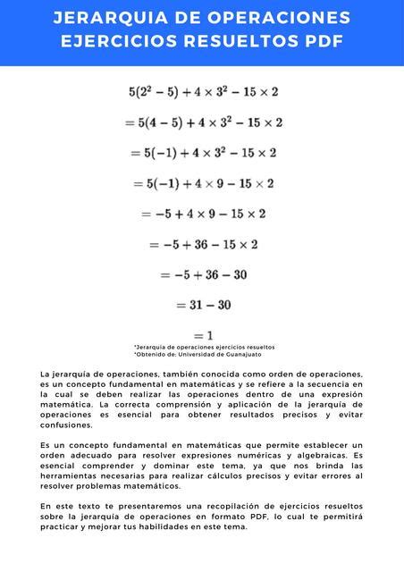 Jerarquia De Operaciones Ejercicios Resueltos PDF Facilitando Tu