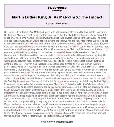 Martin Luther King Jr Vs Malcolm X The Impact Free Comparison Essay Example Compare And