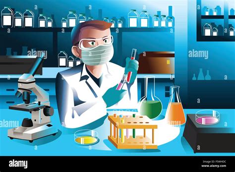 A Vector Illustration Of Scientist Man Working In Laboratory Stock