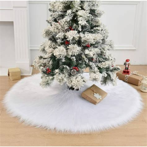 Christmas Tree Skirt, White Plush Faux Fur Classic Xmas Tree Skirts 18''